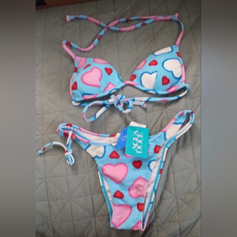 Agua Doce Blue Heart💙 Patterned Bikini Set